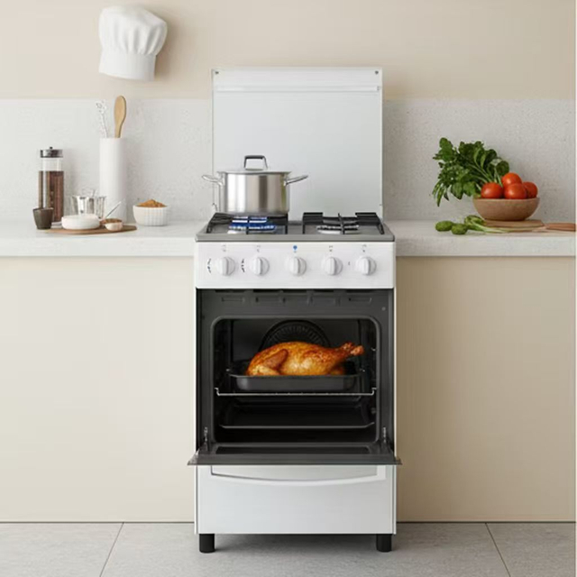 20-inch Elegent White Freestanding Gas Range with Top Glass Cover